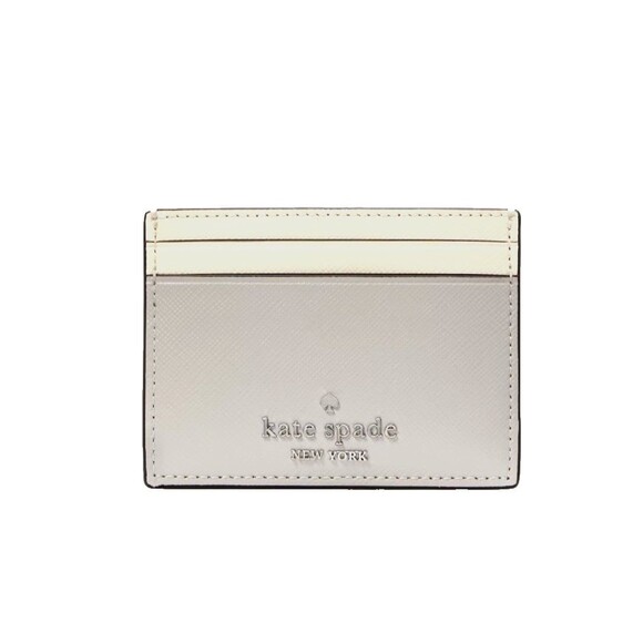 New Kate Spade Madison Small Slim Card Holder Platinum Grey Multi - Picture 1 of 3